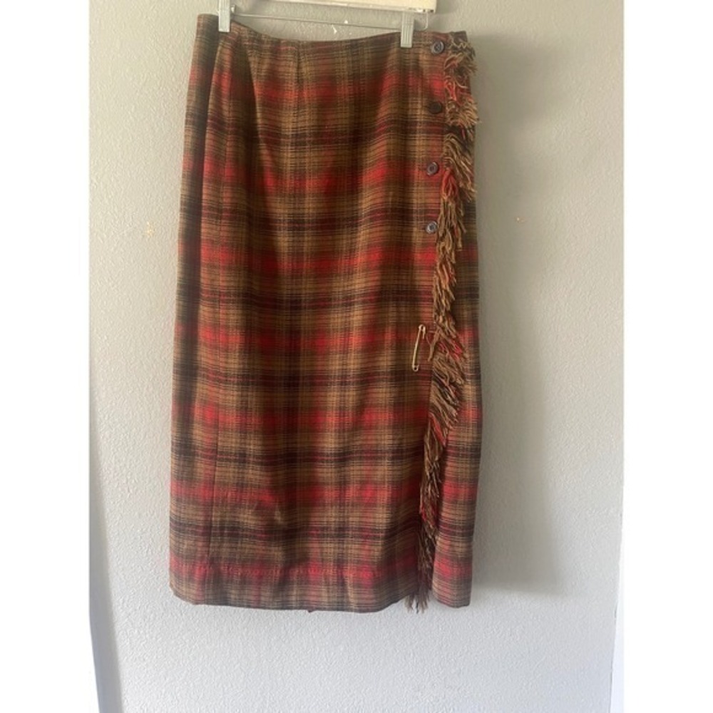 Coffee Bean J. London Vintage Plaid Fringe Wrap Midi Skirt